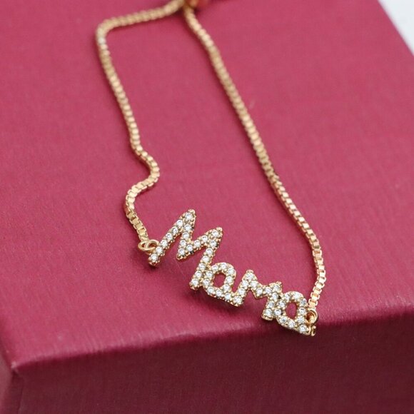 Rose Gold ""Mama"" Adjustable Bracelet with Sparkling CZ Accents, XPAB0626 - Picture 11 of 12